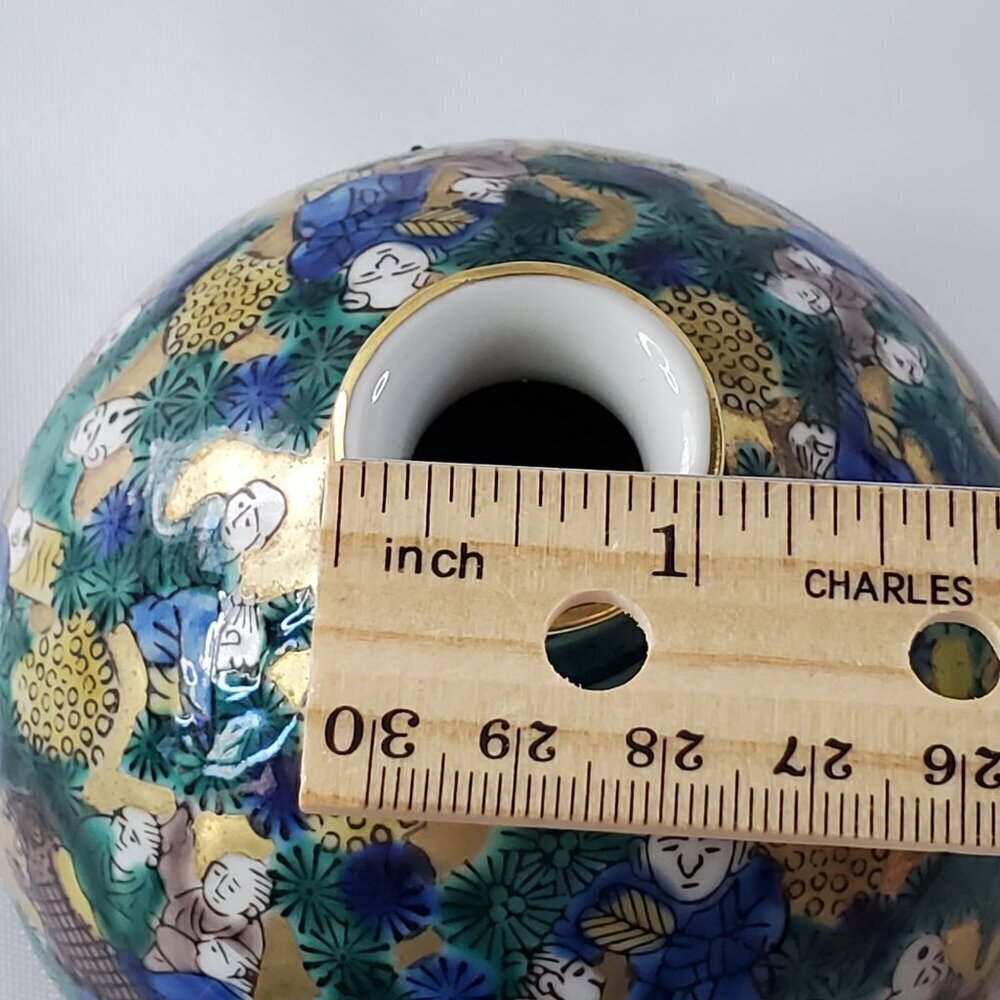 Antique Japanese Kutani Ware Aoki Mokumei Flower Porcelain Vase 4" Tall Gilt - Picture 5 of 14